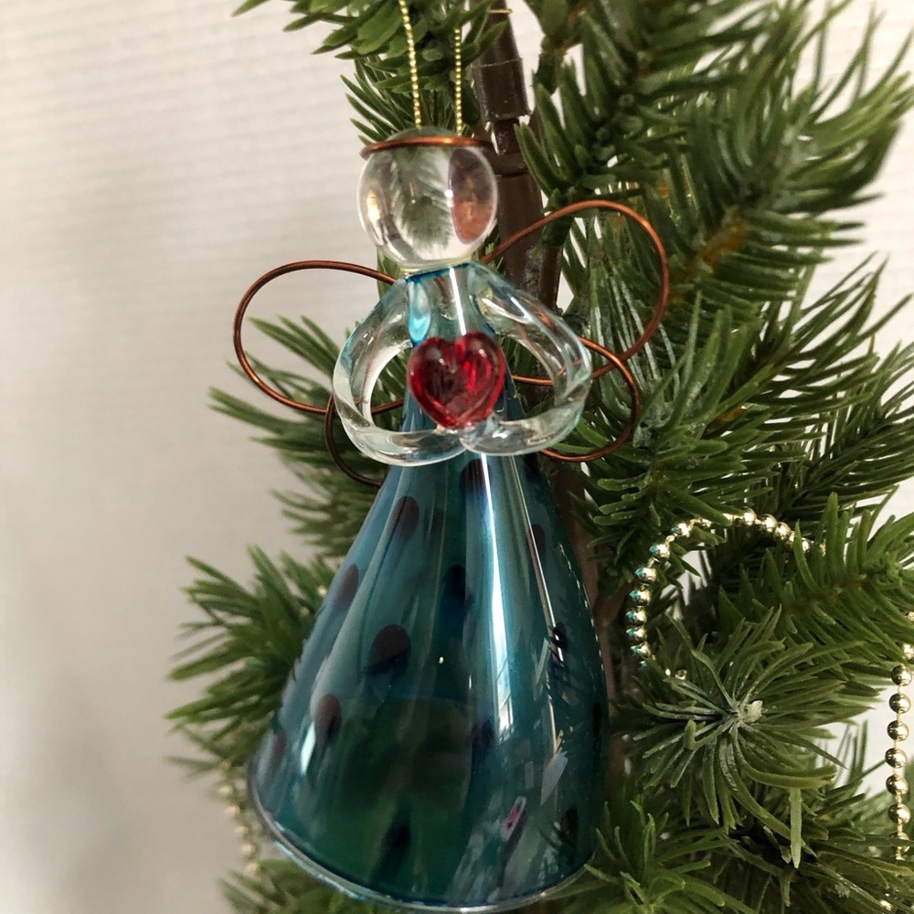 Hand Blown Glass Angel Ornament with Red Heart